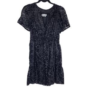 Anthropologie Black Floral Somerset Velvet Tiered Mini Dress Size Small